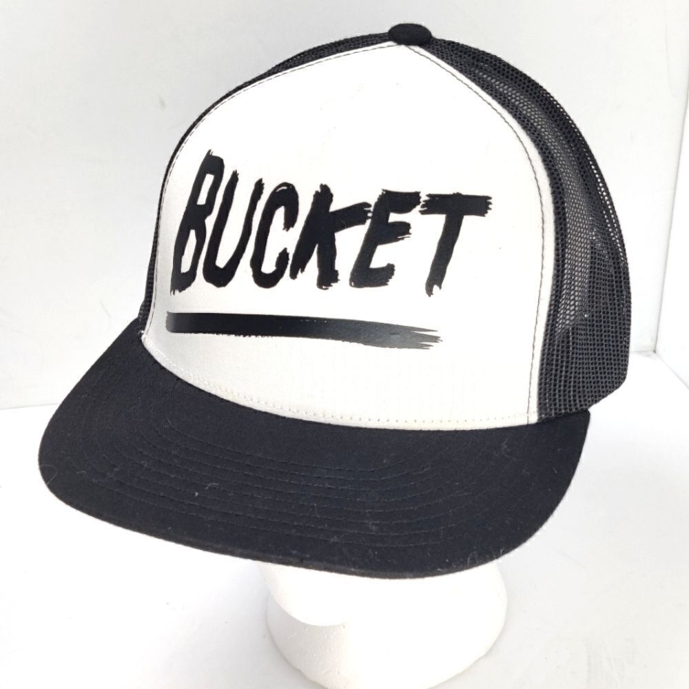 "bucket" novelty Baseball Trucker Cap Hat Black & White Mesh Back Adjustable